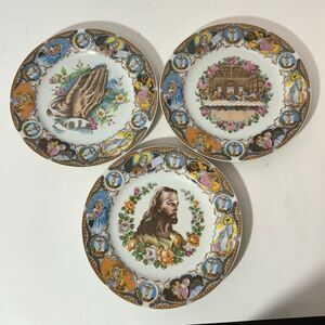 Set of 3 Decorative Vintage Religious Saucer Set